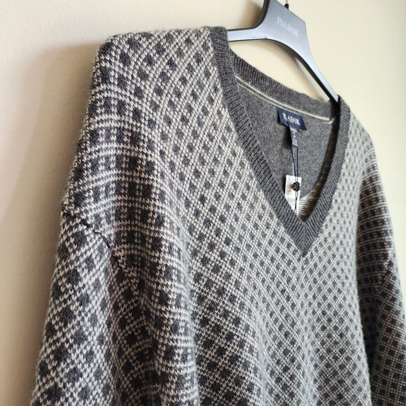 4XL Sweater Gray White Jos A Bank V Neck Nordic New Winter Wool Blend 4XB Jumper - Picture 7 of 17